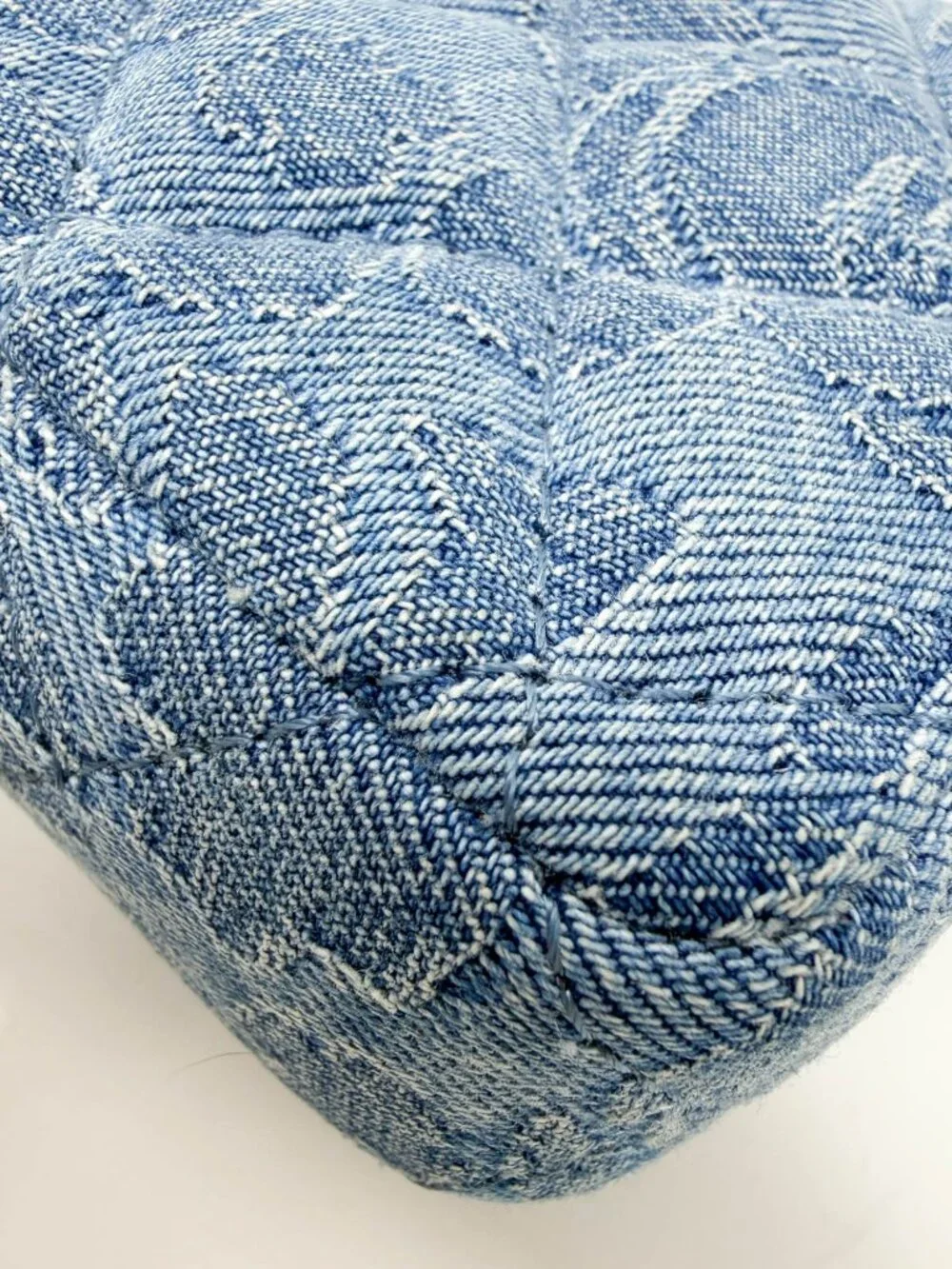 Chanel Denim Quilted Camellia SweetHeart Clutch with Chain